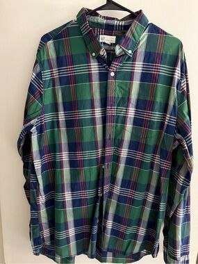 GAP Men's Green, Navy & White Plaid Button-Down Shirt
